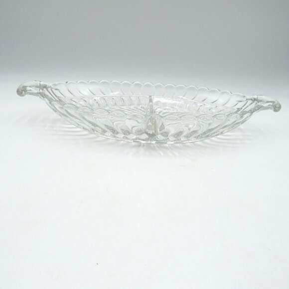 Vintage Fostoria Colonial Swirl Divided Oval Glass Relish Serving Dish Handles - Picture 7 of 8